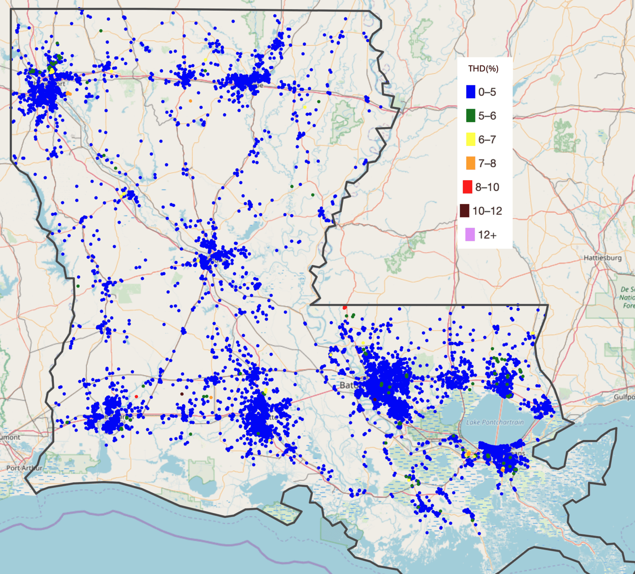 Sensors in Louisiana, THD October 2024.